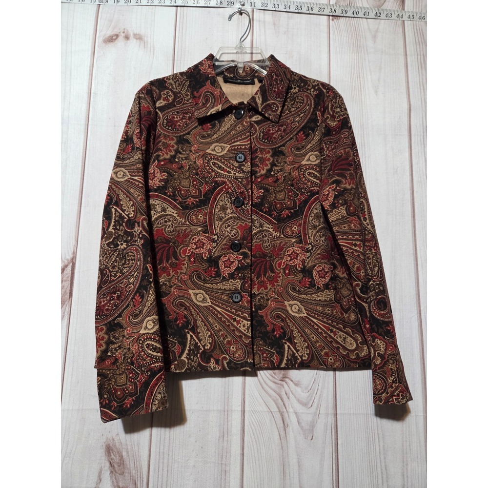 Briggs New York Petite Paisley Velvet Button Front Jacket Multi Color PL